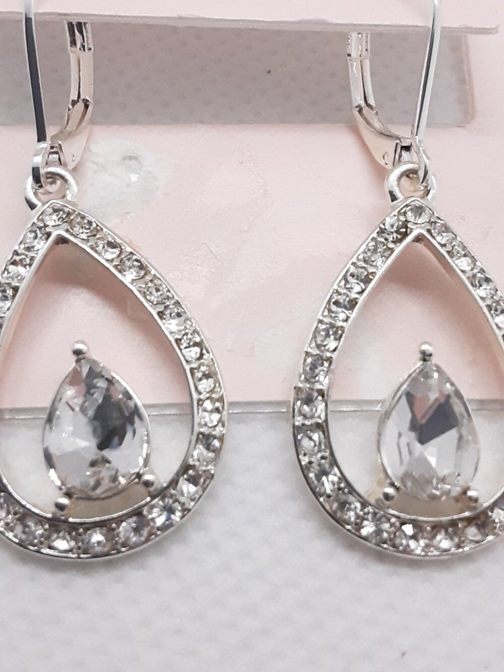 NEW lever back tear drop CZ earrings - Picture 5 of 7